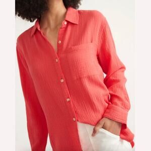 MARINE LAYER Abbey Double Cloth Gauze Button Down Hibiscus Cotton Beachy Sz XS